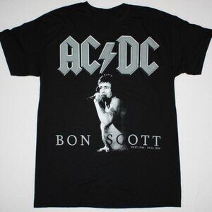 Vintage Bon Scott Music Tour T-Shirt, Heavy Cotton Black Full Size Men 51